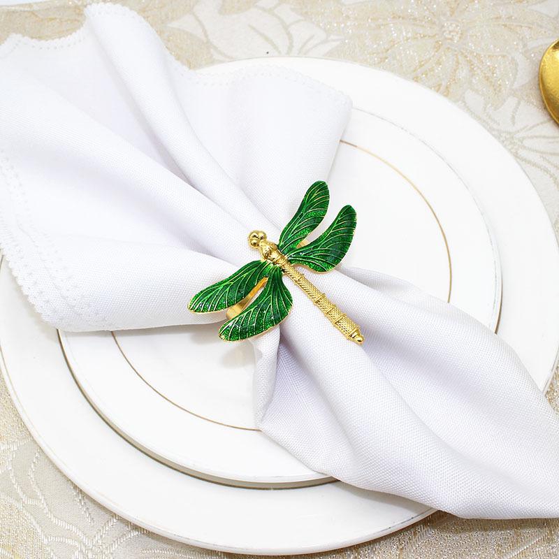 6pcs/lot New Green Napkin Ring Dragonfly Napkin Buckle Festive Party Tabletop Napkin Ring Wedding Table Decoration
