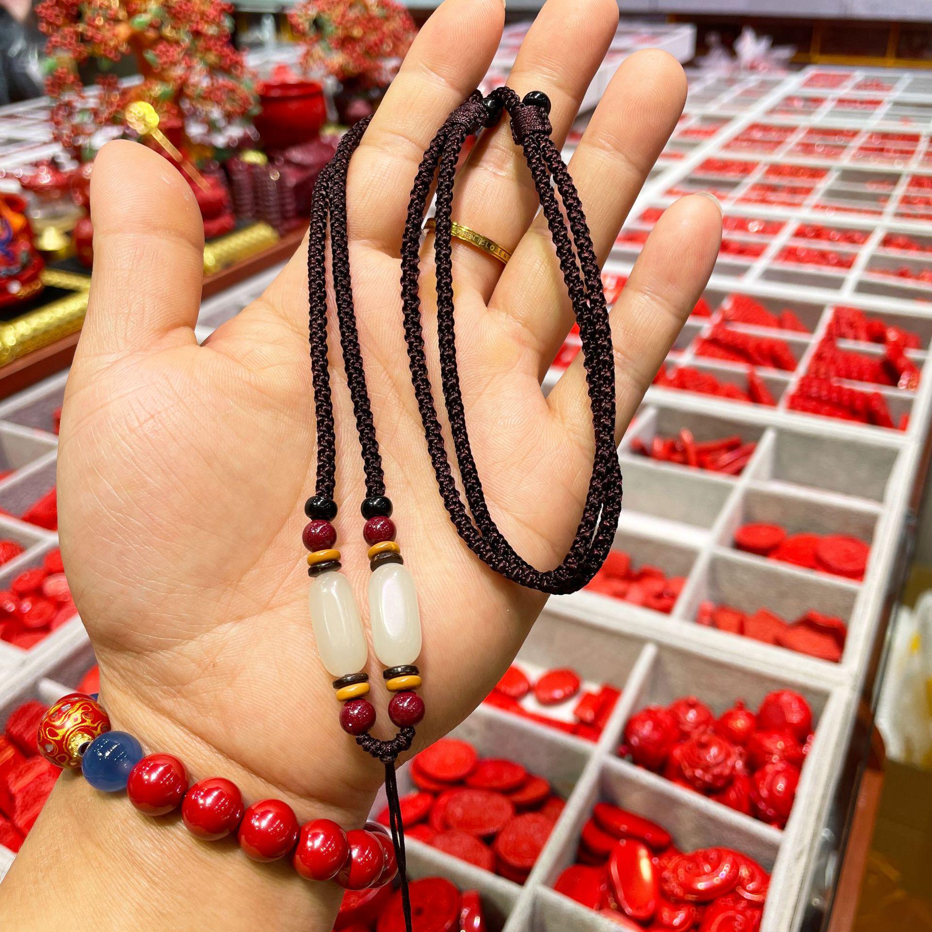 Nezha Dragon Cinnabar Thangka Pendant with Yellow Jambhala & Nine-Tailed Fox High Content Cinnabar (75%-80%)