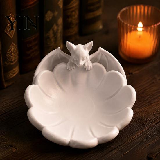 Bat Shape Snack Tray Halloween Candy Dish, 3D Printed Matte White PLA Unique Gift for Friends Bowl, Gothic Table Ornament Entryway And Coffee