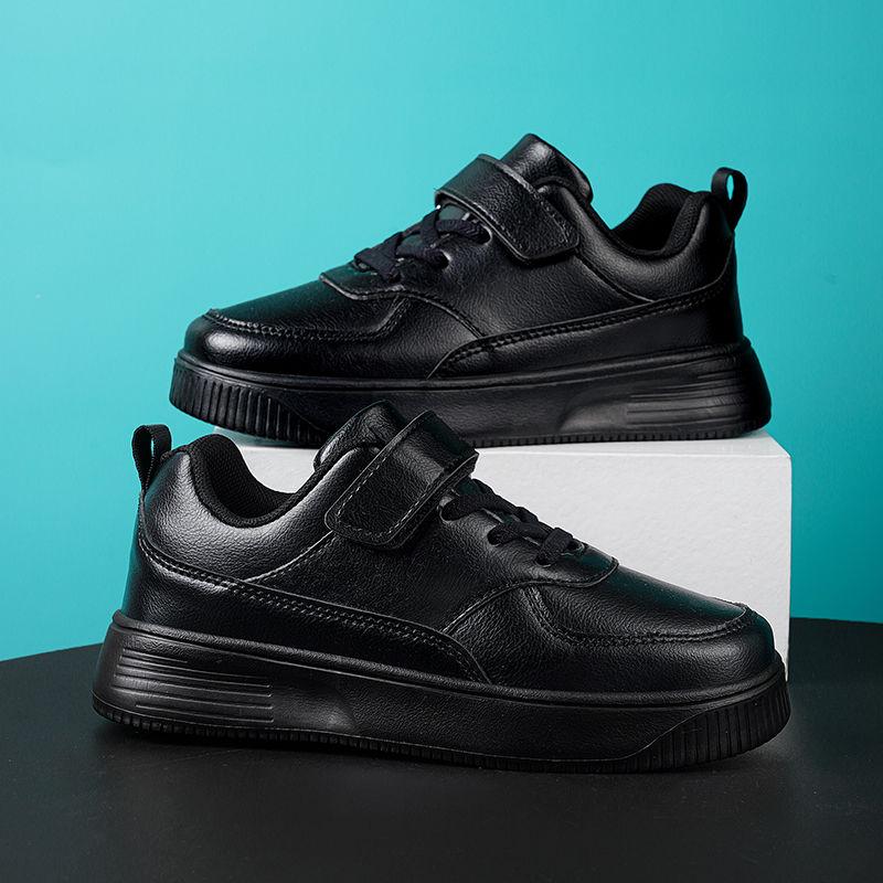 Fashion Black Children Shoes Pu Artificial Leather Kids Casual Sneakers School Running Shoes for Boy Girls White Tennis