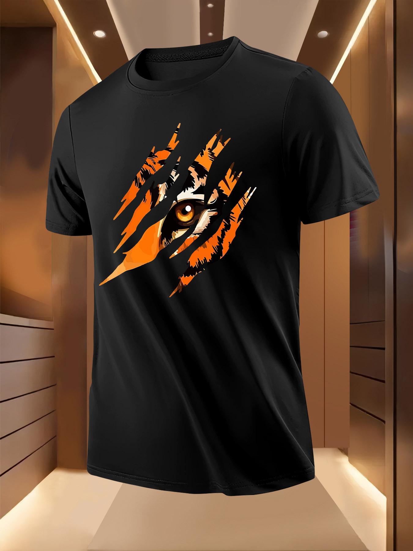 Summer Tshirt with Bold Tiger Eye Claw Print - Light Gray XXXXL