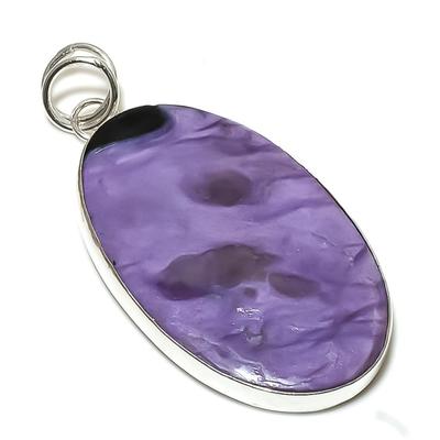 Natural Russian Charoite Gemstone 925 Sterling Silver Gift Pendant 2.56" W1D27