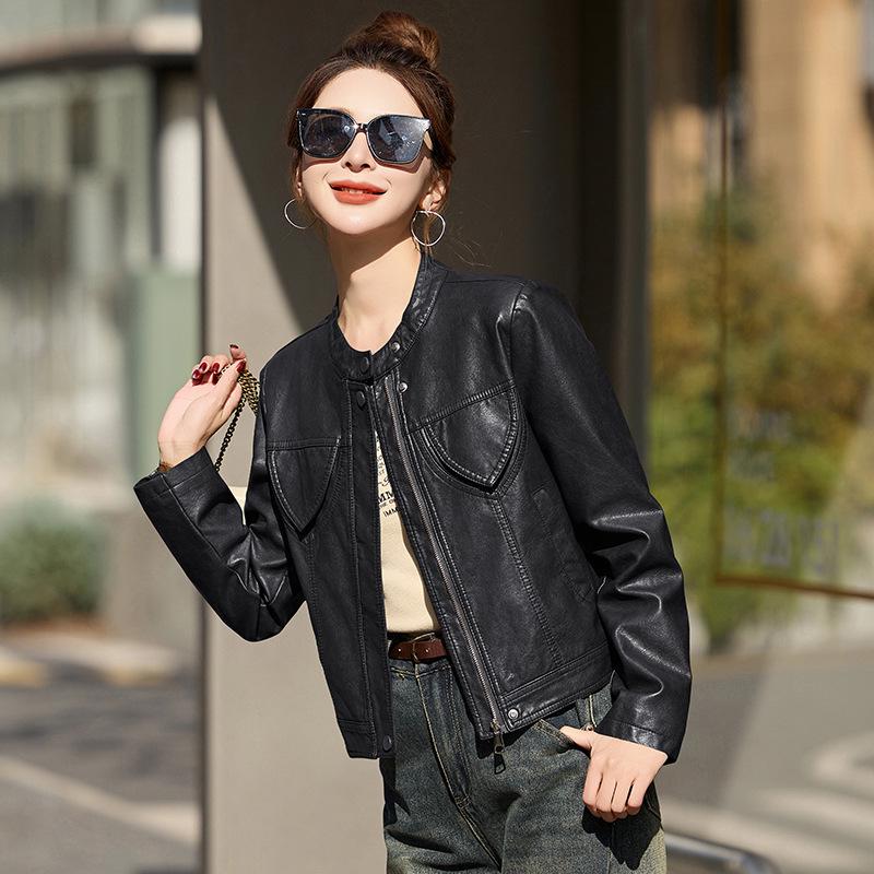 Women's Genuine Leather Baseball Jacket - Spring/Autumn 2025, Haining Sheepskin, Small Size, Short Coat.