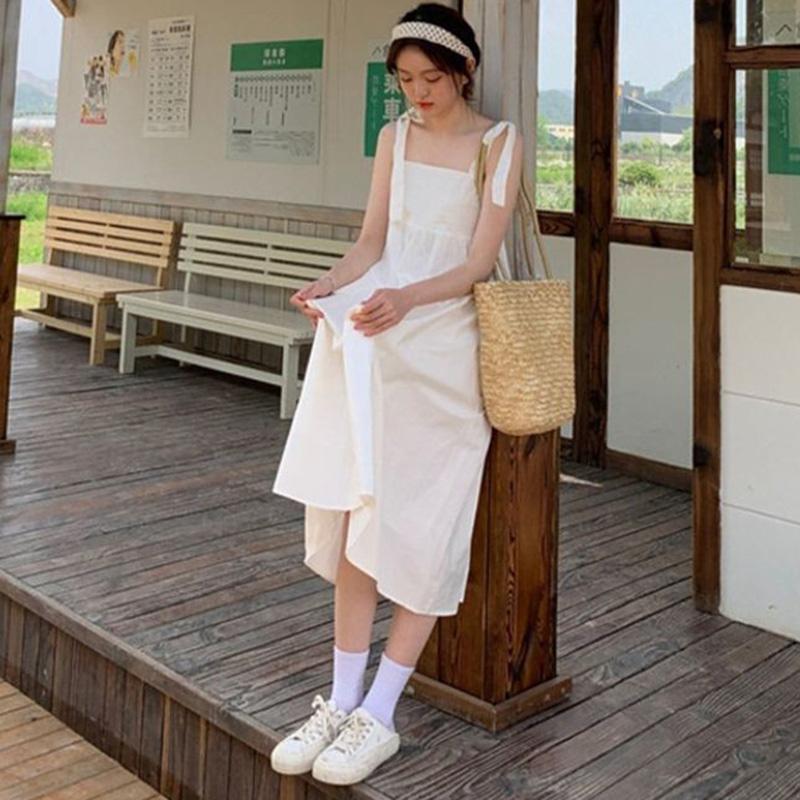 Japanese Style Sweet Spaghetti Strap Dresses Women Summer Sleeveless Loose Midi Dress Woman Preppy A Line Dress Mujer