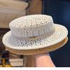 Lightweight Breathable Straw Boater Hat Hollow Out Leather Trim UV Protection Cap for Beach Travel Summer Outdoor Use