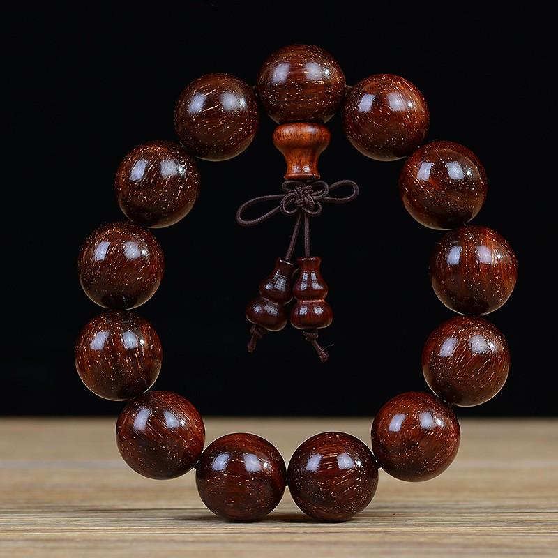 Náramek z korálků zambijského krvavého santalového dřeva a malolistého červeného santalového dřeva ve stylu Zlaté hvězdy