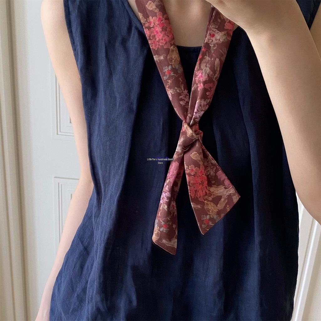 Pañuelo de Seda Floral Vintage Little Paris, Accesorio Pañuelo de Cuello, Multicolor
