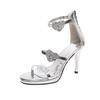 Sexy Pointy Water Drill Stiletto Shoes Sequins Show Thin Nightclub Word with Sandals Party Women's Shoes Box