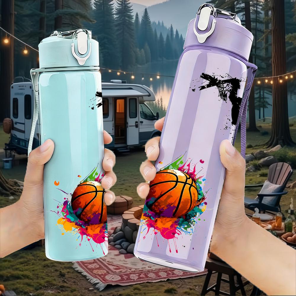 1PC Basketball Skydive Splash Silhouette 750ml Color Plastic Water Bottle Leakproof Flip Straw Lid For Sports Office Home Use