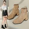 French Suede Velvet Short Boots Autumn and Winter 2025 New Square Head Thin Martin Boots Women's Elastic Thin Boots Thick Heel Boots