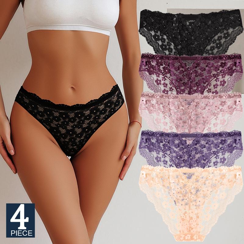 4Pcs Women Lingerie Sexy Lace Panties Soft Fashion Panties Hollow Out Underwears Pantys Underpant Lingerie Lace Intimates S-XL