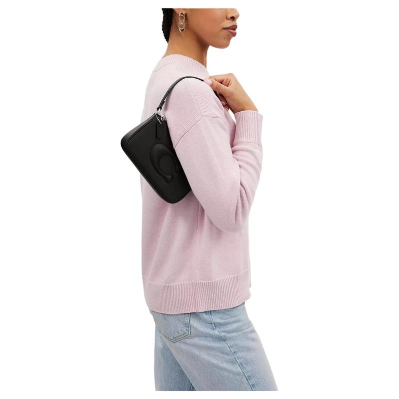 Coach Nolita 19 Brand Iconic Logo Zipper Closure Smooth Leather Shoulder Handbag Small Women's Black