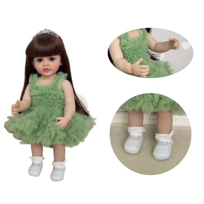 Npk 55cm Lebensechte Reborn-Puppe Betty Mit Braunen Haaren Und Cowboy-Overalls