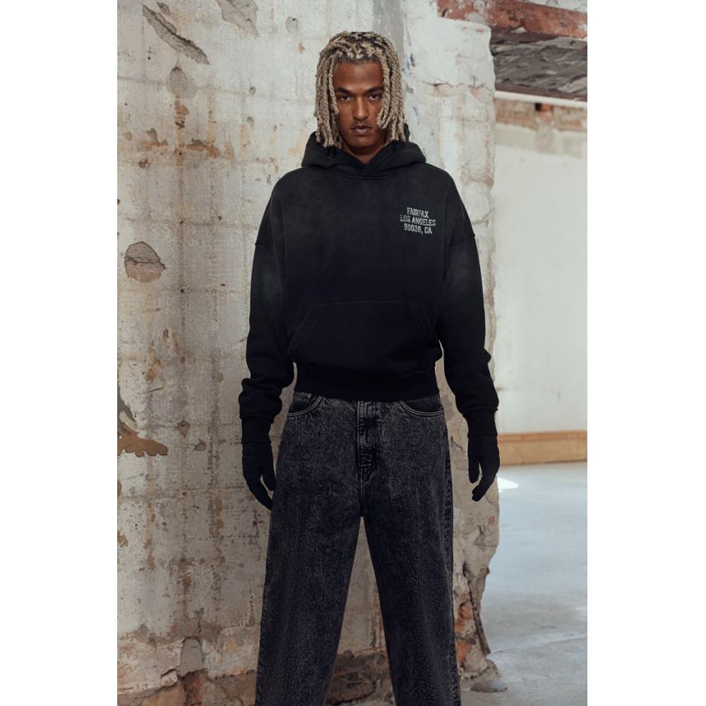 

Толстовка с капюшоном HM Oversized Print, черная, Fairfax