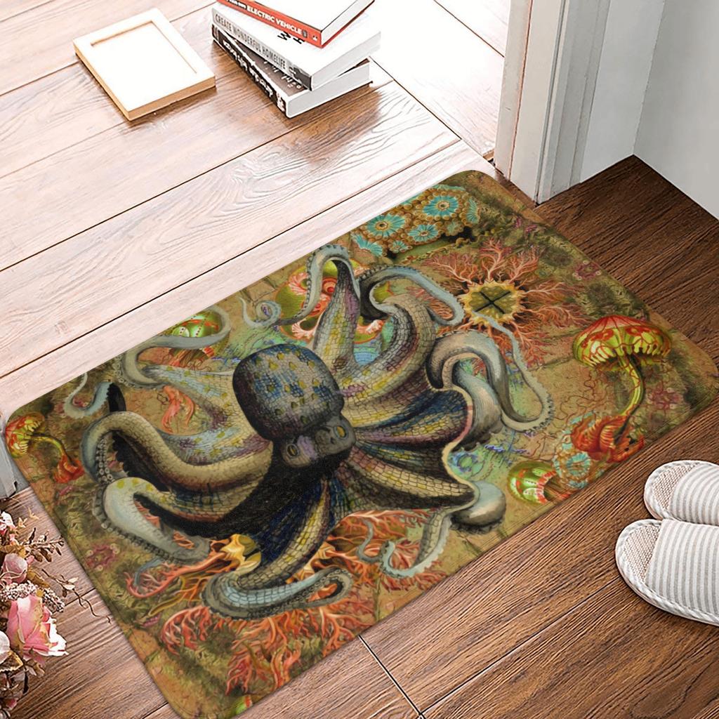 Cute Kraken Octopus Doormat Mat Anti-Slip Sea Creature Ocean Animal Bathroom Kitchen Living Room Rug Carpet 40*60cm