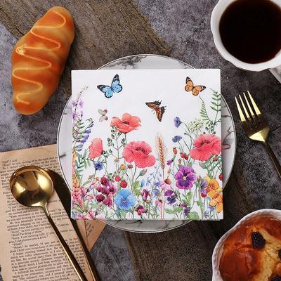 Serviette de fête jetable Double couche, 20 pièces/paquet, motif fleur et papillon