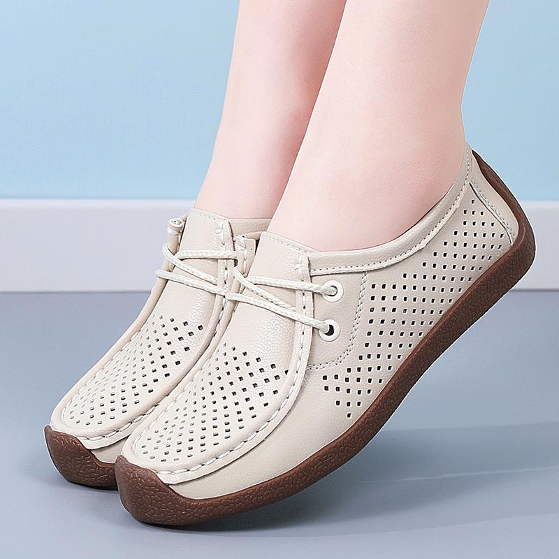 Women Flat Platform Loafers Genuine Leather Comfortable Wedge Moccasins Shoes Women Soft Beige Sneakers Zapatos De Mujer