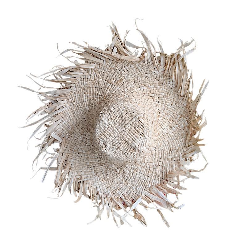 Storbrättad Damhatt i Flygvävd Halm med Franskant - Solskyddshatt för Strand & Semester