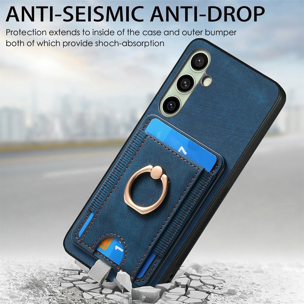 For Samsung Galaxy S24 FE Magnetic Case Card Holder Ring Kickstand PU Leather Phone Back Cover