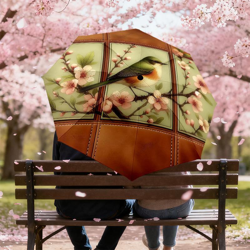 1PC Bird Blossom Umbrella-8-Rib Reinforced, Automatic Open, Lightweight & Durable, Cute Fashion Accessory for Outdoor-T372