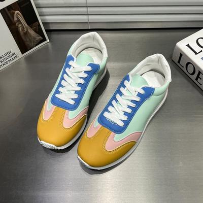 Printemps Nouvelles Couleurs Mélangées Chaussure Plate Femme Respirante à Lacets Cuir Véritable Chaussure Décontractée