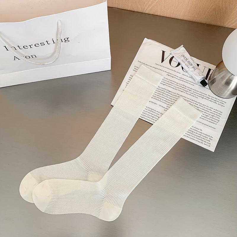 Women's White Ballet Style Ribbon Bow Calf Socks - 2025 Spring/Summer Trendy Thin Scrunch Socks