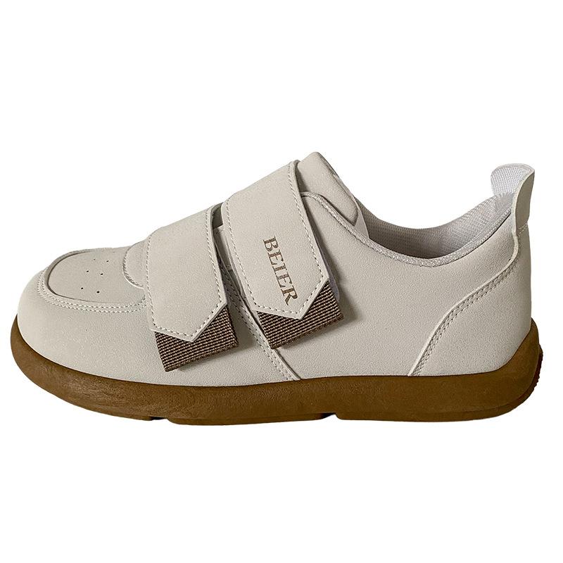 

B1903 latex insole/Velcro board shoes women s shoes platform white shoes casual shoes big head shoes mango head 2024 40 бежевий