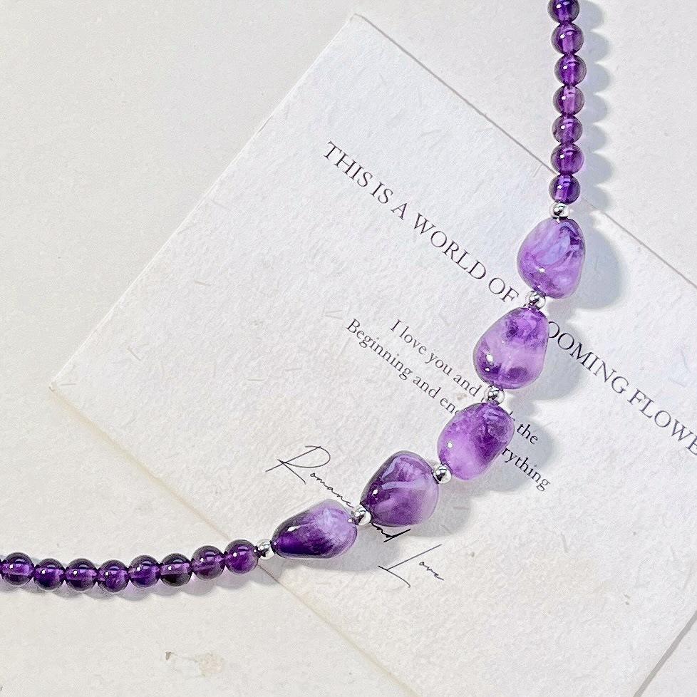4Mm Natural Amethyst Design Clavicle Chain Necklace