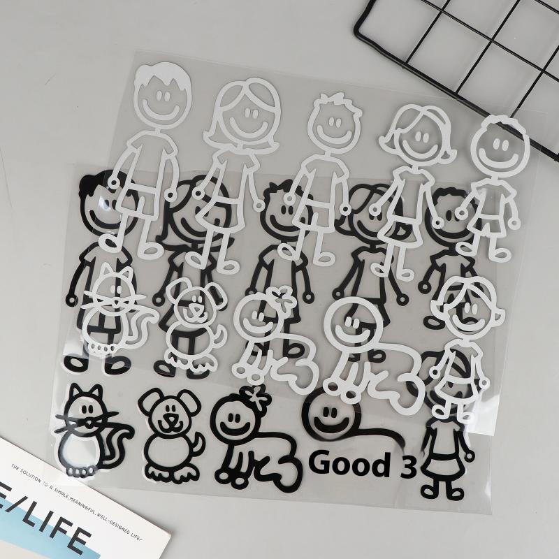 10/20/30Pcs Reflective Car Stickers Interesting Cartoon Family Members Stickers Automobiles Exterior Decals Accessories
