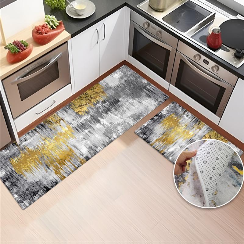 Modern Abstract Print Kitchen Mats For Floor Velvet Soft Sponge Mats Non-slip Absorbent Bathroom Rug