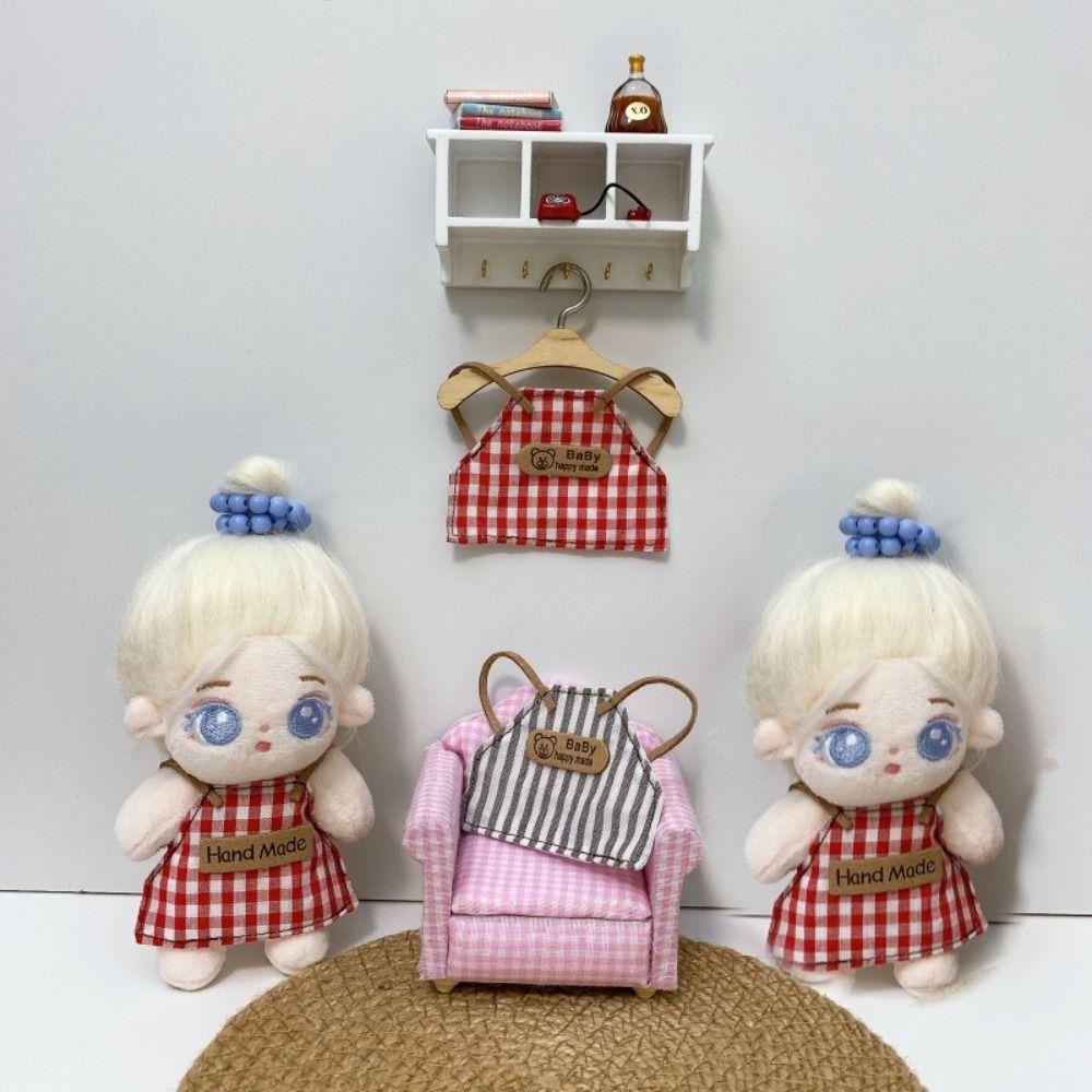 Dress Up Doll Clothes Plaid Striped Plush Dolls Outfit Doll Denim Apron  Doll Accessories
