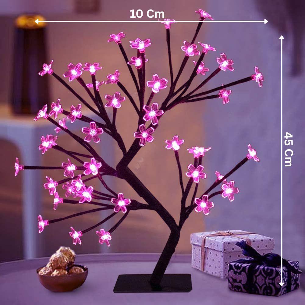 18-Inch LED Cherry Blossom Bonsai Tree Lamp with 28 Pink LEDs | Adjustable Silicone Branches | Corded Electric Night Light for Room, Home & Gift Décor