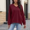 Women S Casual Solid V Neck Long Sleeve Pullover Sweatshirt