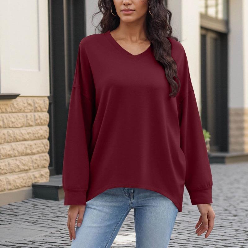 Women S Casual Solid V Neck Long Sleeve Pullover Sweatshirt