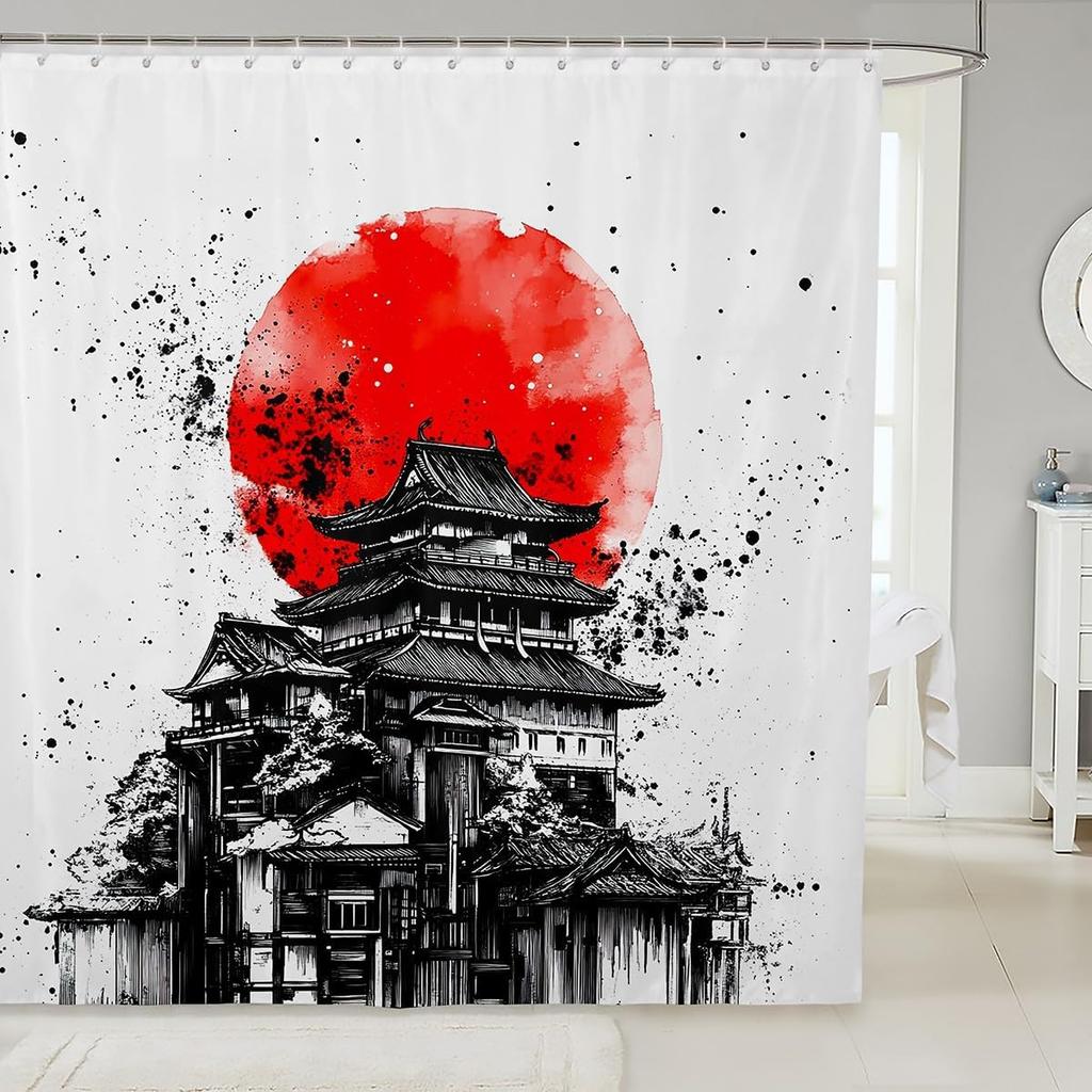 Japanese Koi Fish Shower Curtain Cherry Blossoms Bath Curtain Kids Boys Girls Botanical Flowers Floral Print Bathroom Shower