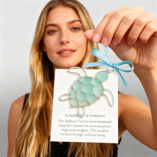 Sea Turtle Ornament with Card Sea Glass Turtle Gifts for Women Turtle