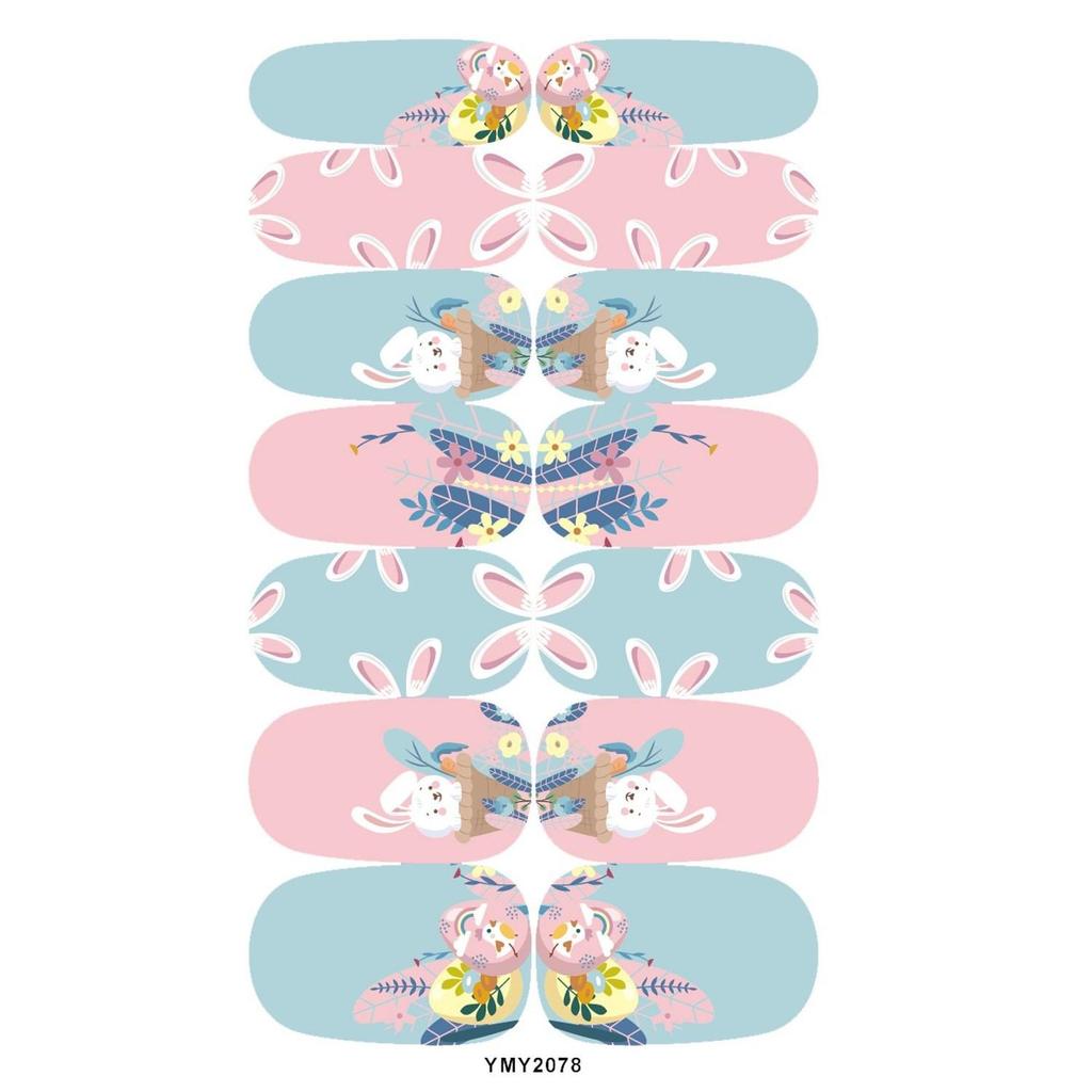 Easter Cute Rabbit Flower Nail Art Stickers - Full Cover, Waterproof, Long-lasting (YMY2073-2084)