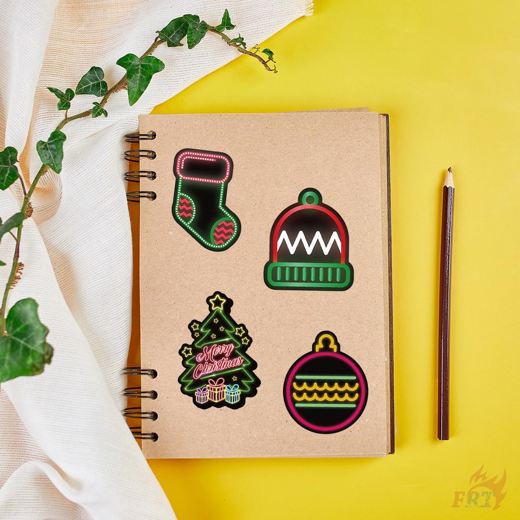 50Pcs/100Pcs Merry Christmas . Neon Color Style Stickers DIY Fashion Waterproof Doodle Decals Stickers