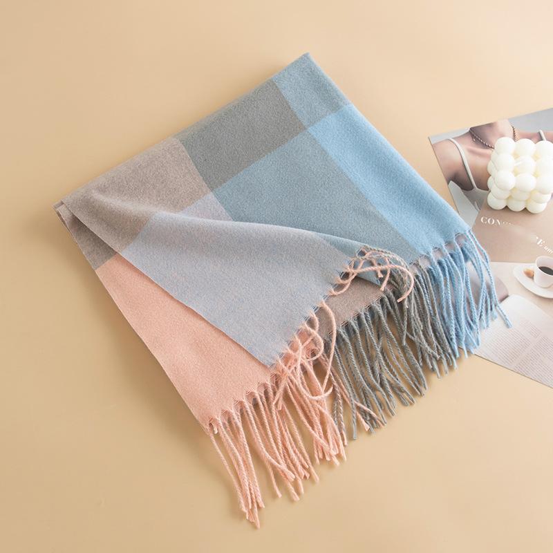Korean Style Sweet Plaid Imitation Cashmere Scarf for Women Korean Dongdaemun Versatile Plaid Warm Scarf Shawl