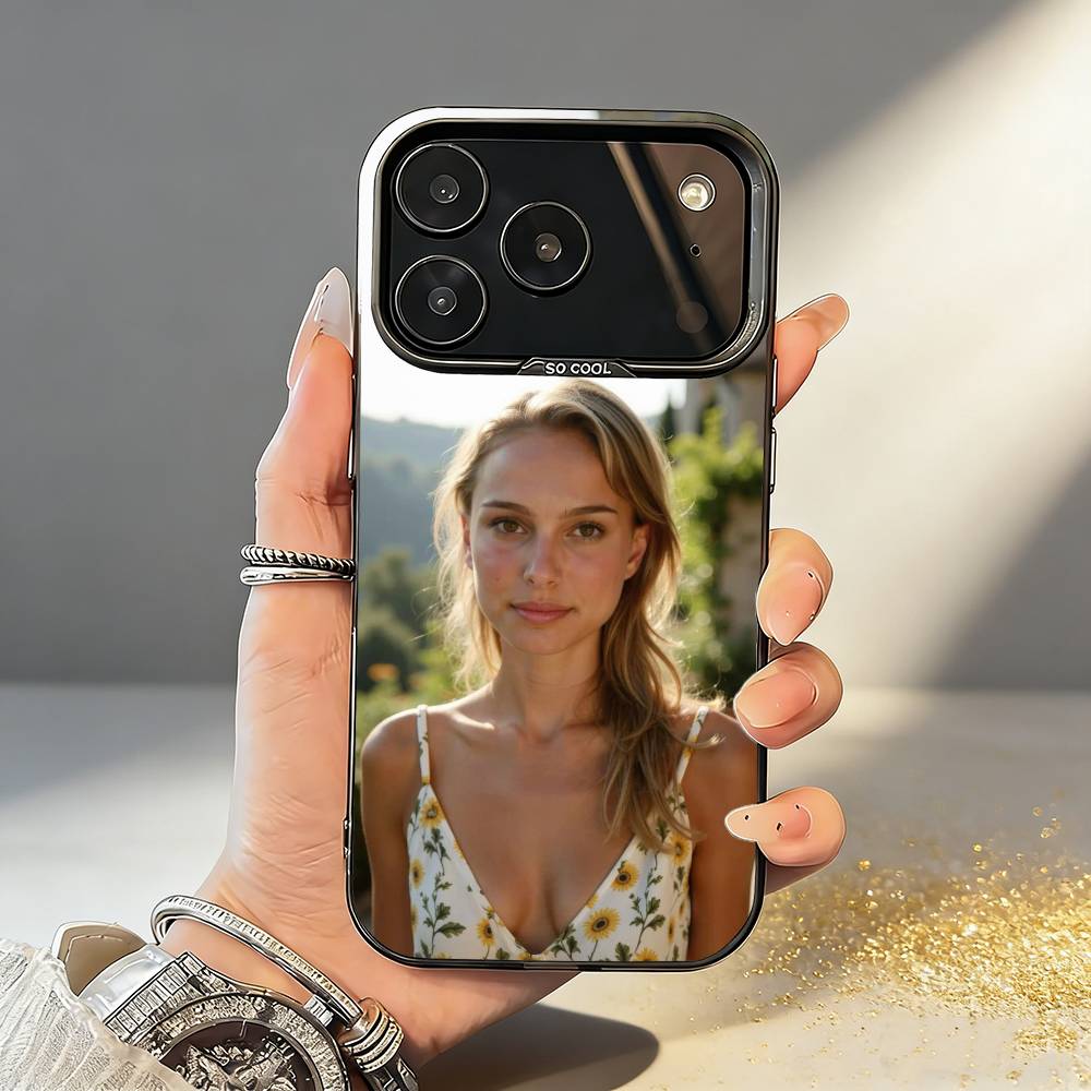 Elegant Natalie Portman Phone Case For iPhone17 16 15 14 13 12 Pro Max Grey Black Matte Laser Metallic Aurora Funda