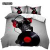 Dog Duvet Cover Set French Bulldogs Bedding Set for Kids Teen Twin Size Black Music Puppy Pet Doggy Animal Polyester Quilt Cover