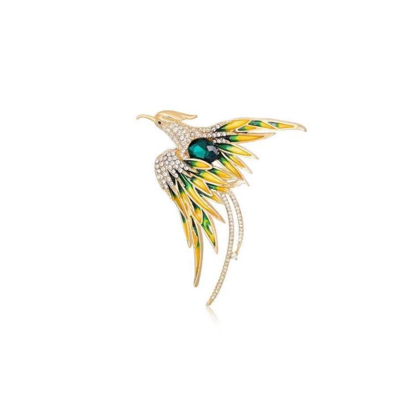 Fashionable Rhinestone Phoenix Brooch with Long Tail Exquisite Accessory for Clothing And Bags Versatile Temperament Piece