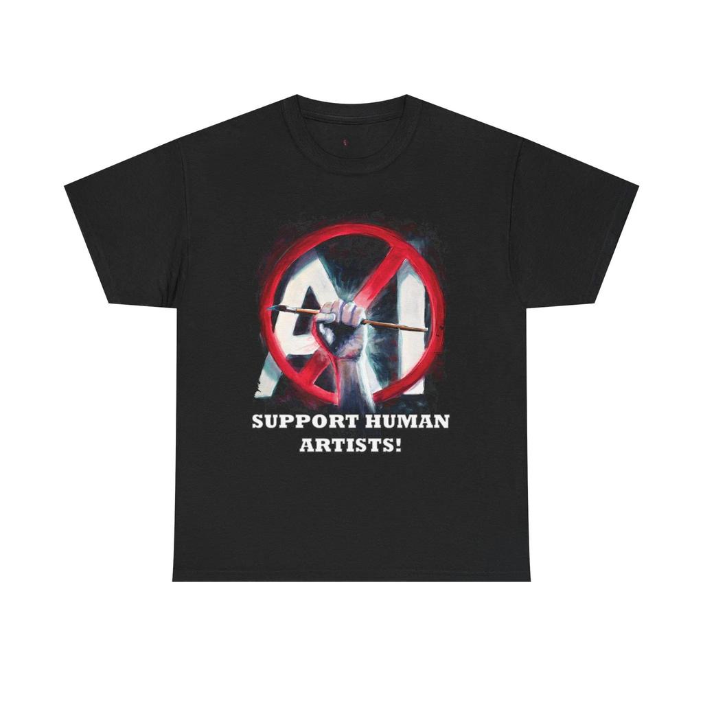 Support Human Artists! No AI T-Shirt | Unisex Heavy Cotton Tee Graphic T Shirts Retro Streetwear Crew-neck Short-sleeved Men's T