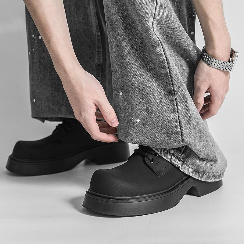 Men Four Seasons Derby Shoes, Wide Toe Thick Sole Trendy Business Casual Leather Shoes, Anti-slip Wear-resistant Work Footwear