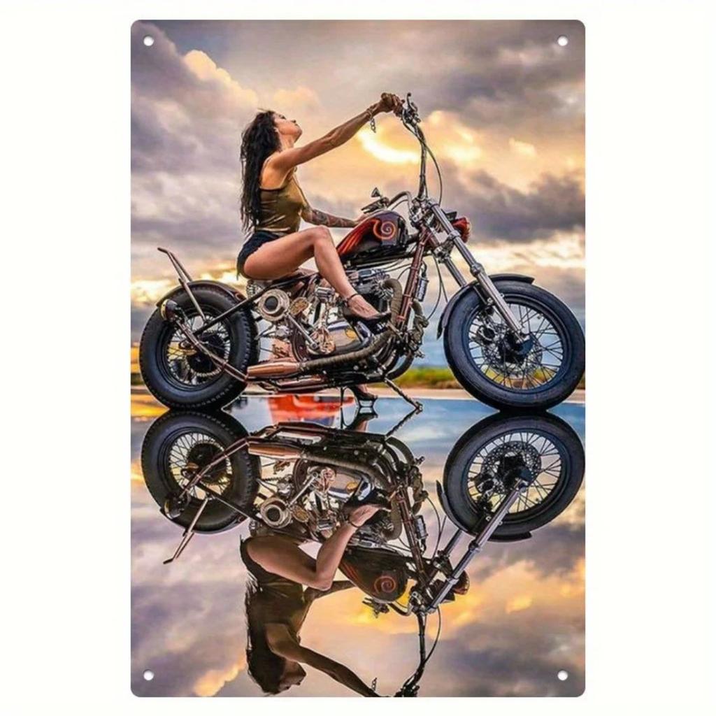 Letrero de Metal Vintage para Motocicleta de 8x12 Pulgadas Arte de Pared Metálico Retro Decoración del Hogar