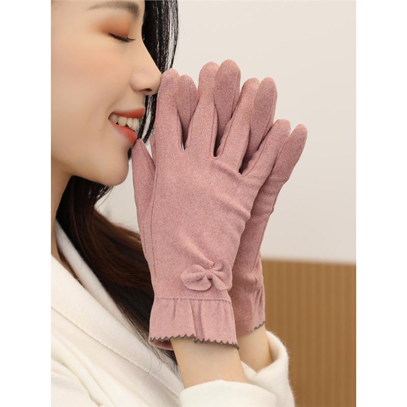 Women's Thin Cotton Touchscreen Cycling Gloves - Windproof, Warm, Velvet-lined for Spring and Autumn