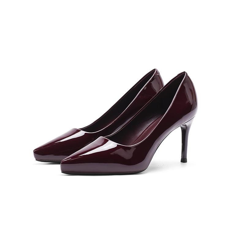 1088-D1 Women's Patent Leather Stiletto Heels with Pointed Toe, Elegant French Design, Inner Waterproof Platform, 2025 Collection.