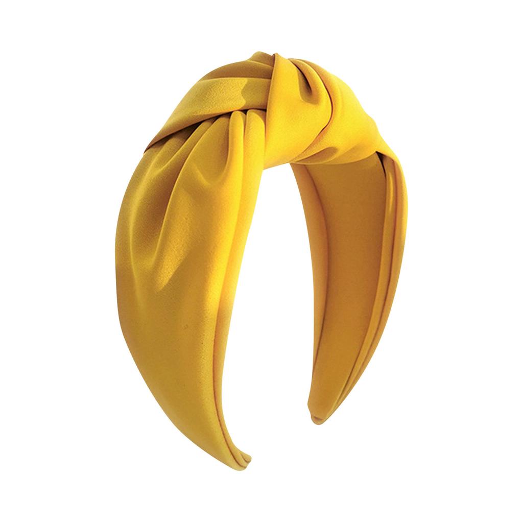 Women Headband Solid Color Knotted Sweet Wide Edge Fabric Wrap Hair Hoop Headwear Blue Fabric