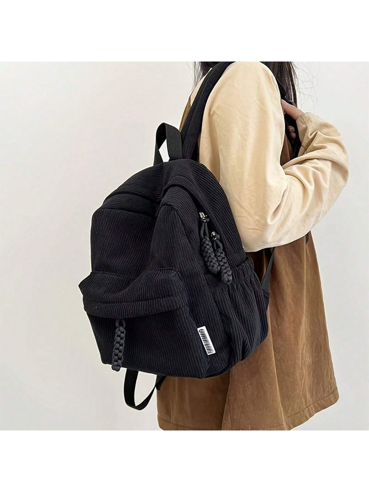 

Компактный вельветовый рюкзак - Стильный и универсальный для повседневных путешествий - Легкий, простой и модный дизайн чёрный