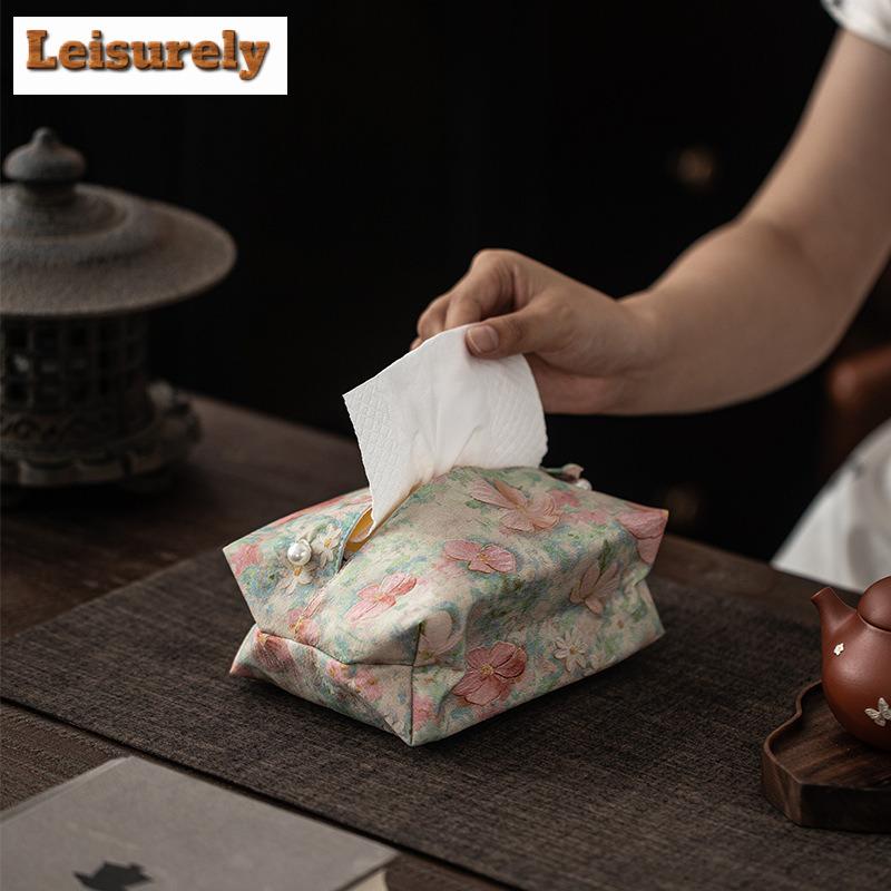 Brocade Flowers Tissue Box Zen Tissue Rangement Paper Container Dispenser Case Wet Wipes Case Paper Drawer Room Napkin Storage